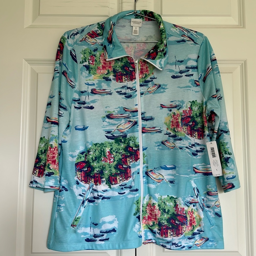 Chicos Weekends jacket full zip 3/4 sleeve size M or 8. Chicos 1. NWT